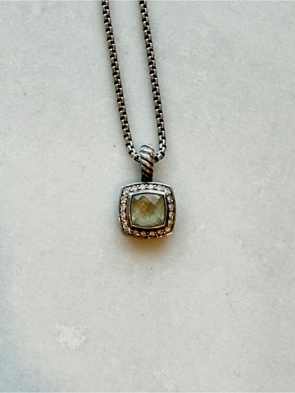 Sterling Silver Green Gemstone Halo Pendant Necklace